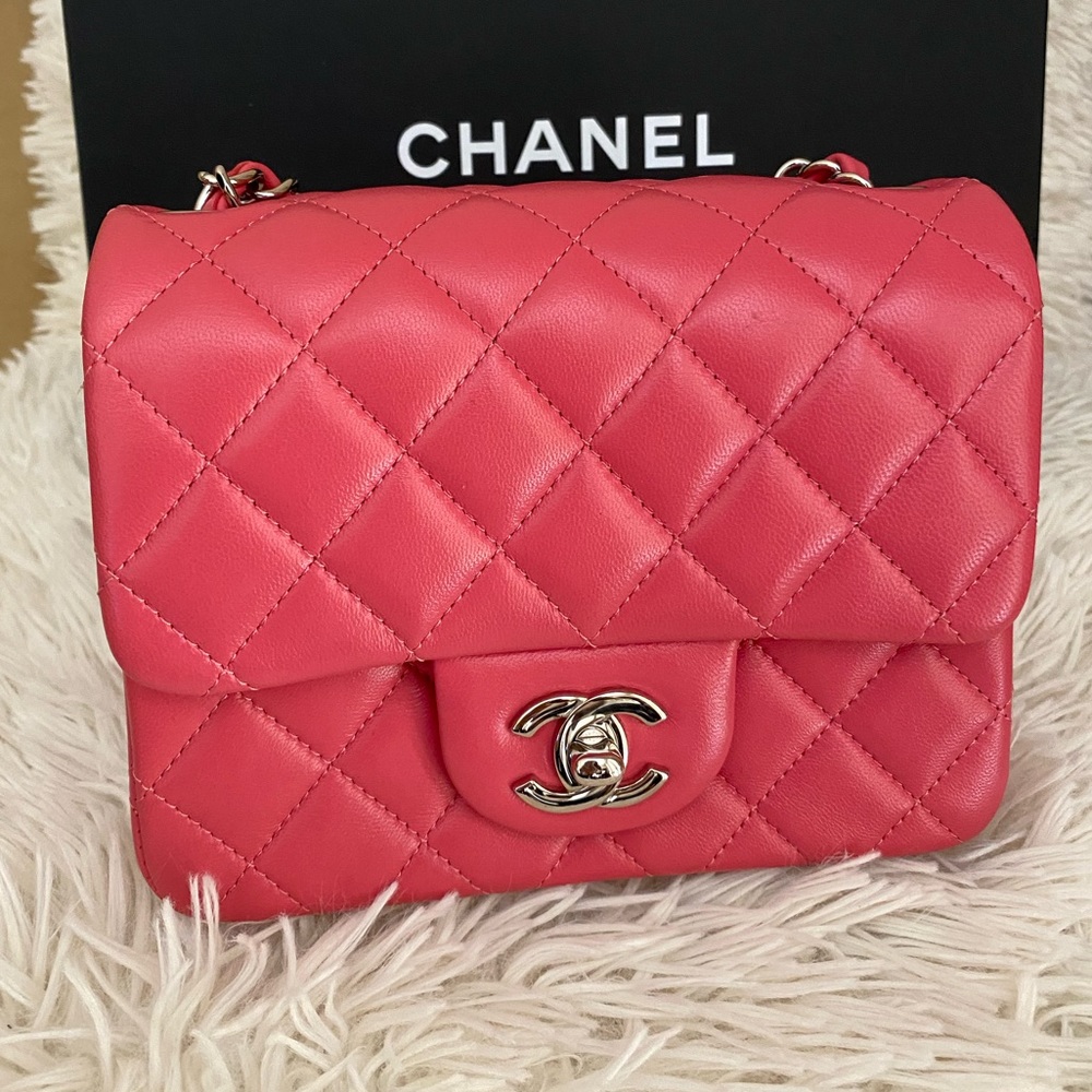 CHANEL pink lambskin square mini bag